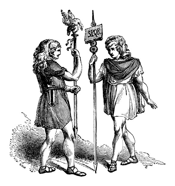 罗马军事旗手-古董雕刻插图图片下载