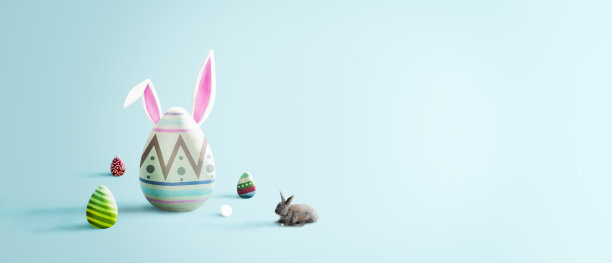 有兔子耳朵和兔子的复活节彩蛋图片下载