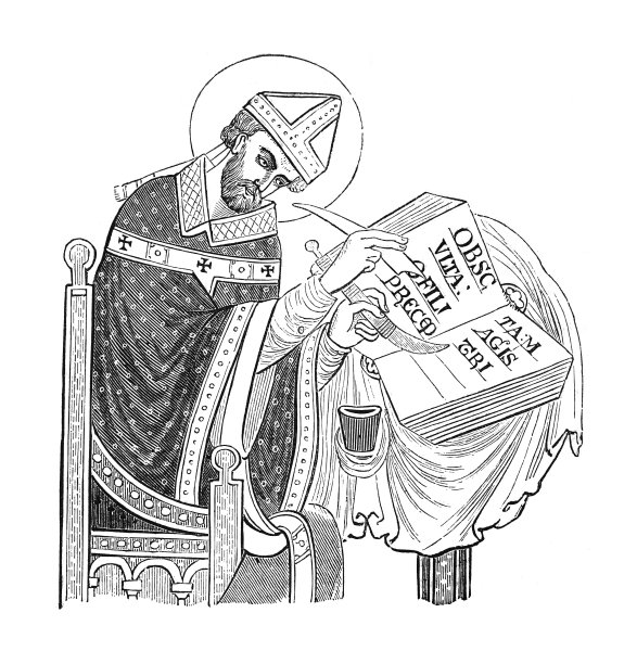 圣邓斯坦在完整的大主教服装-古董雕刻插图图片下载