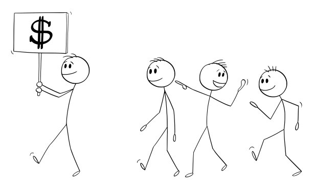 如何赚钱，跟随成功，矢量卡通简笔插图图片下载