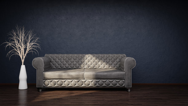 Interior poster mock up living room with gray leather sofa on empty à ̧à ̧à ̧à ̧² wall background. 3D Illustration Rendering图片下载