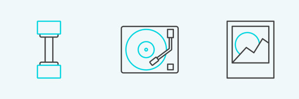 设置线相框哑铃和黑胶播放器图片下载