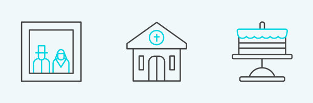 在盘子上放置线蛋糕，家庭照片和教堂图片下载