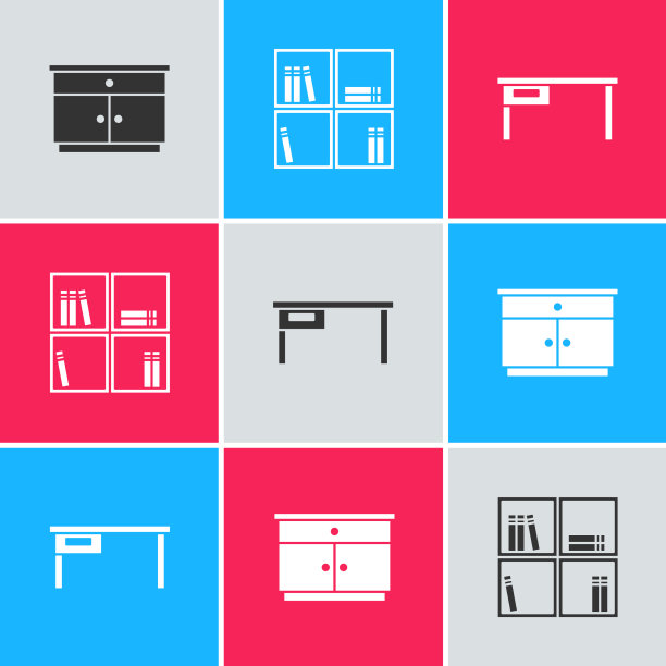 设置家具床头柜和书架上的书籍图片下载