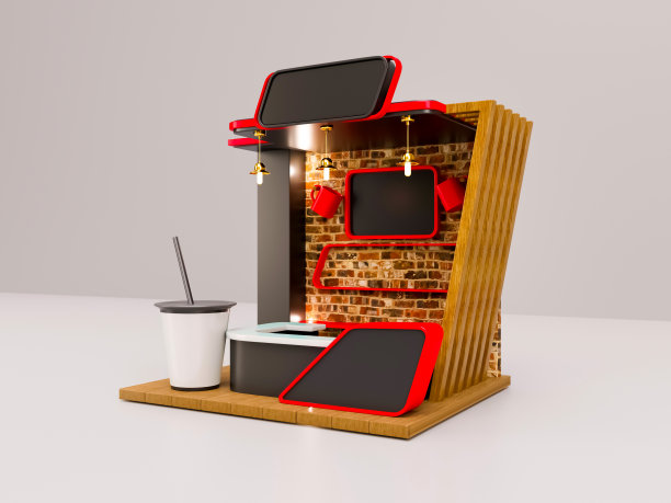 咖啡店摊位概念3D设计。图片下载