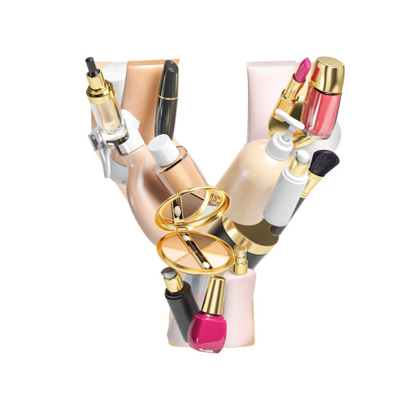 字母y，从化妆品、化妆品和美容产品中分离出来的字母。图片下载