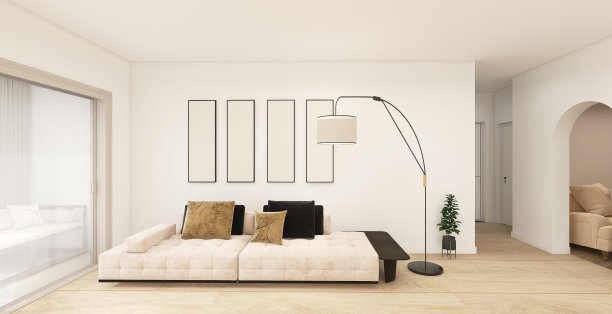 客厅设计，3d渲染，3d插图图片下载