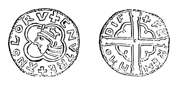 Medieval silver Penny of Cnut the Great or Canute - King of England (1016–1035) - Vintage engraved illustration图片下载