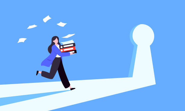 解锁您的机会概念与钥匙孔和雄心勃勃的女人跑到职业潜力图片下载