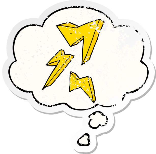 卡通闪电与思想泡泡作为一个心疼磨损贴纸图片下载