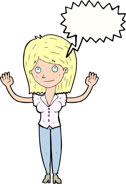 卡通女人举起手说话泡泡图片下载