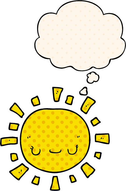 卡通太阳与漫画风格的思想泡泡图片下载