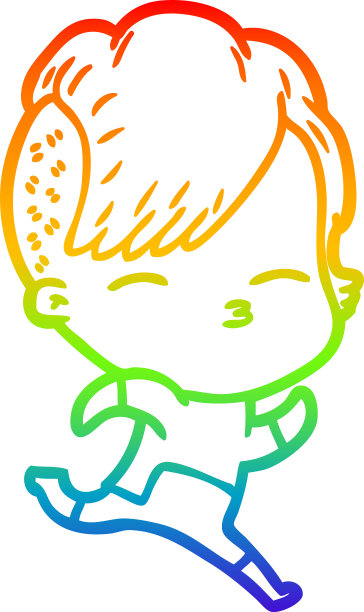 彩虹渐变线绘制的卡通女孩穿着未来的衣服图片下载