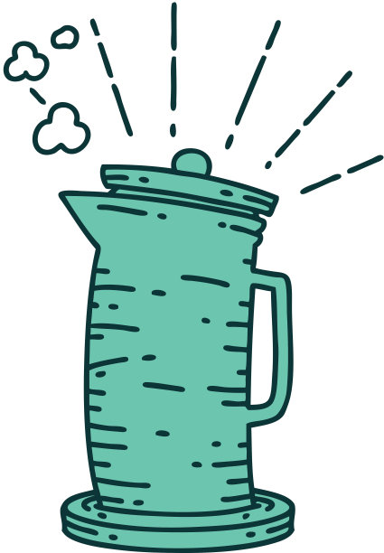 一个传统纹身风格的咖啡壶的插图图片下载