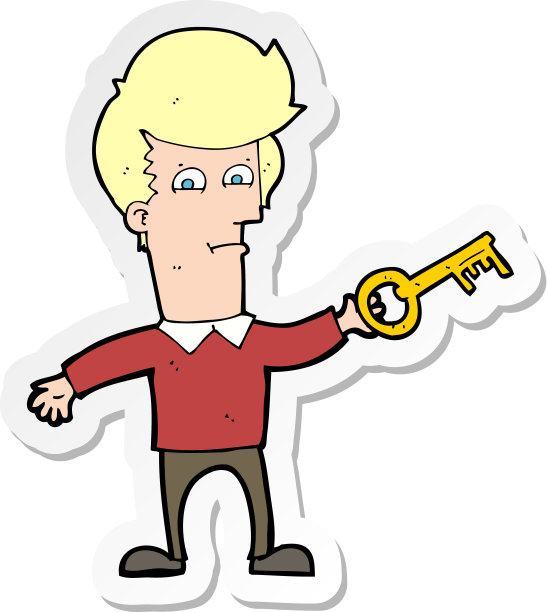 带钥匙的卡通人物贴纸图片下载