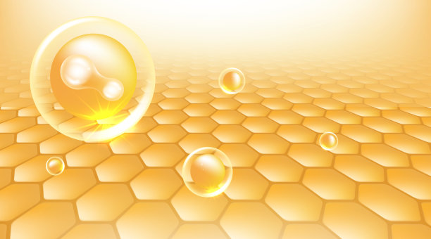 益生菌和透明质酸头发和皮肤解决方案广告，黄金胶原蛋白，和维生素血清滴与化妆品广告背景准备使用插图载体。图片下载