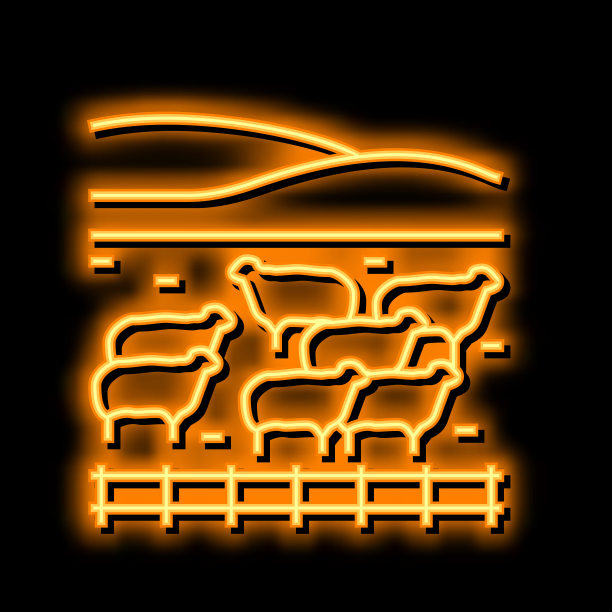 牧场绵羊霓虹灯发光图标插图图片下载