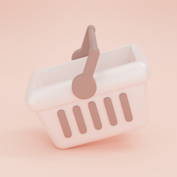 3d渲染购物篮的棕色粉彩背景。篮子图标隔离图片下载