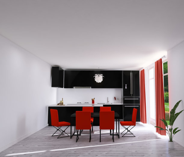 厨房餐厅3d渲染，3d插图图片下载