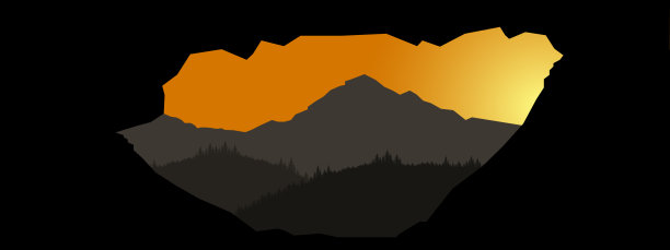 山景视图-日出晨木全景，冷杉和云杉树和山脉剪影。矢量森林徒步探险背景图片下载