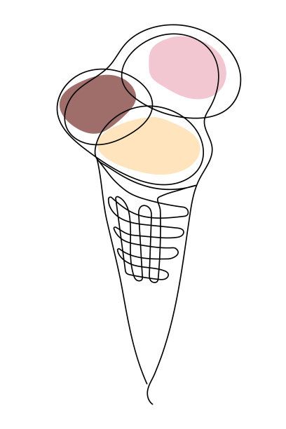 单线风格的甜筒冰淇淋。三勺冰淇淋。设计咖啡馆餐厅，海报，传单，菜单。图片下载