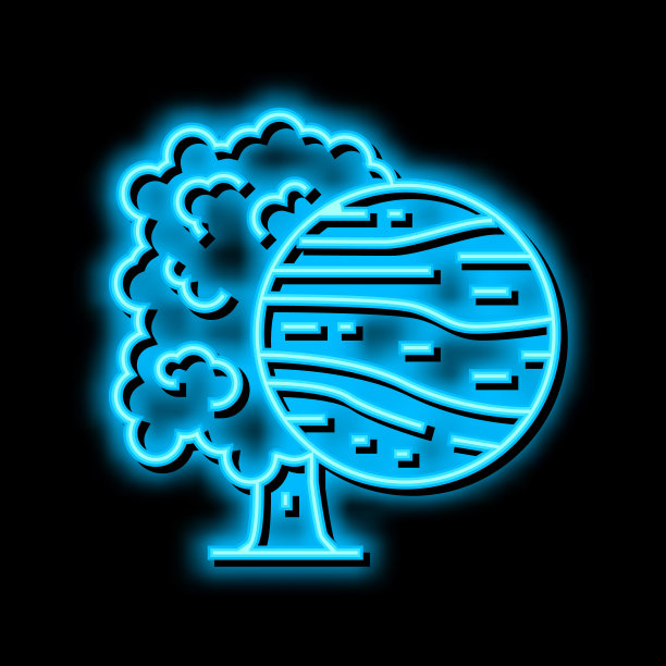 橡树木霓虹灯发光图标插图图片下载