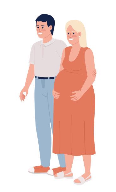 微笑的父亲站着怀孕的妻子半平面彩色矢量字符图片下载