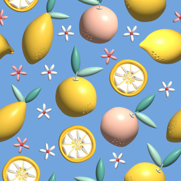 图案夏季混合水果背景。三维演示图片下载