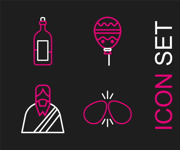 设置线复活节彩蛋，耶稣基督，气球彩带和一瓶酒图标。向量图片下载