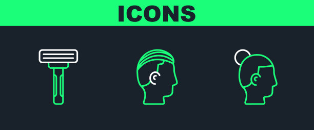 男士发型，剃须剃须刀和图标。向量图片下载