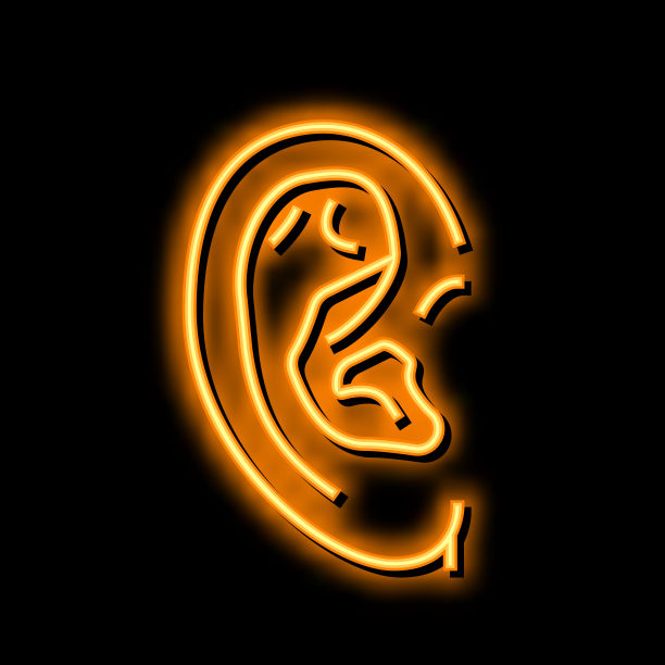耳朵头部部分霓虹灯发光图标说明图片下载