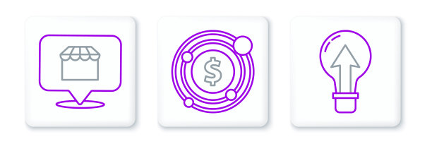 设置线灯泡，网上购物概念和目标与美元符号图标。向量图片下载