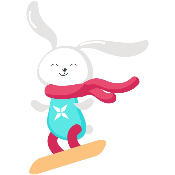 可爱的兔子动物骑滑雪板矢量图标图片下载