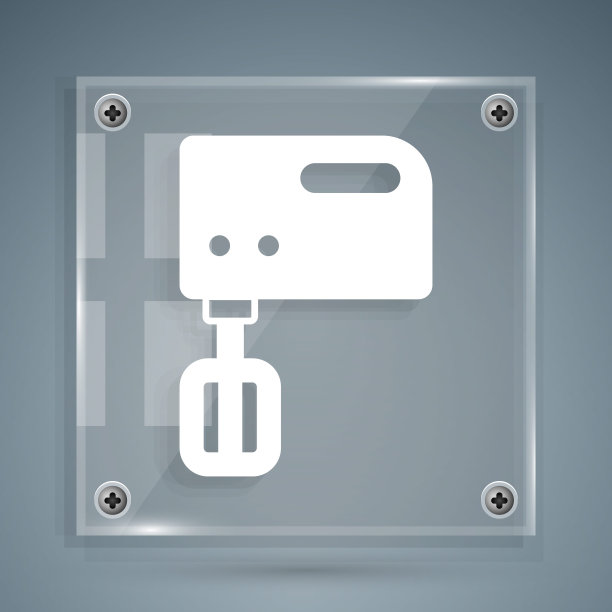 白色电动搅拌机图标隔离在灰色背景上。厨房的搅拌器。方形玻璃面板。向量图片下载