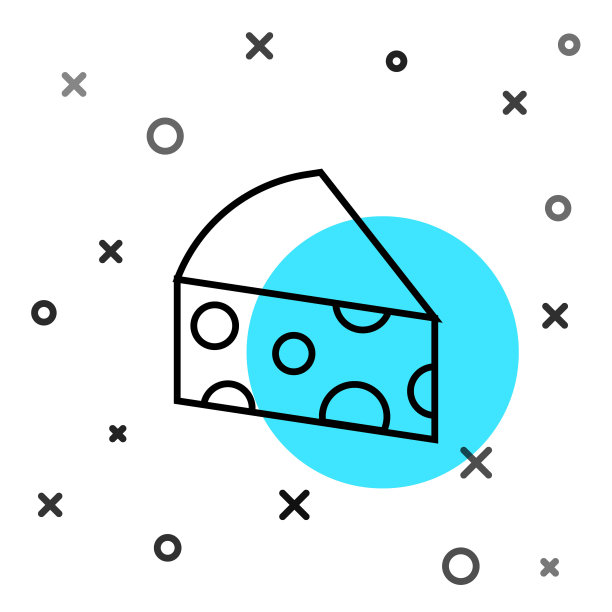 黑线奶酪图标孤立在白色背景上。随机动态形状。向量图片下载