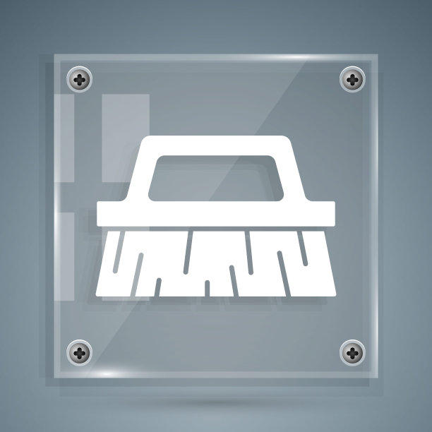 白色笔刷用于清洁隔离在灰色背景上的图标。方形玻璃面板。向量图片下载