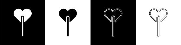 设置棒棒糖图标隔离在黑色和白色背景。食物，美味的象征。向量图片下载