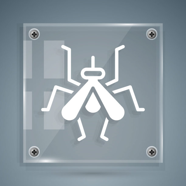 白色蚊子图标孤立在灰色背景上。方形玻璃面板。向量图片下载