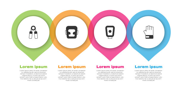 设置运动扩展器，拳击头盔，训练爪和MMA手套。业务信息图模板。向量图片下载