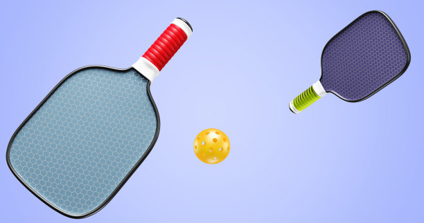 泡菜球两个球拍和一个黄色的球洞。三维渲染图片下载