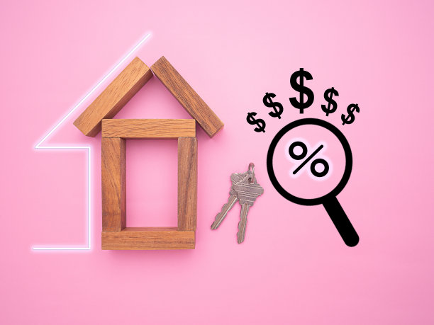 小木屋与图像图形的粉红色背景。图片下载