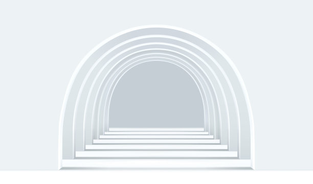 白色空旷的走廊里有几个圆形拱门的阴影透视图片下载