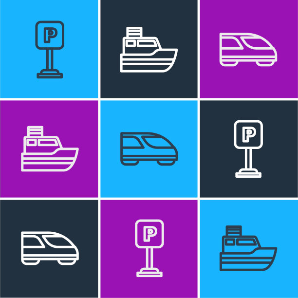 设置路线停车，高速列车和船舶路线图标。向量图片下载