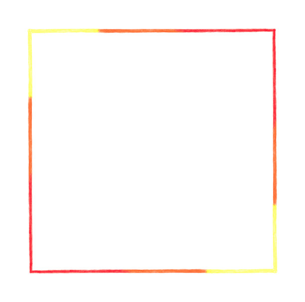插图装饰红色和黄色方形框架手绘彩色铅笔孤立在白色背景图片下载