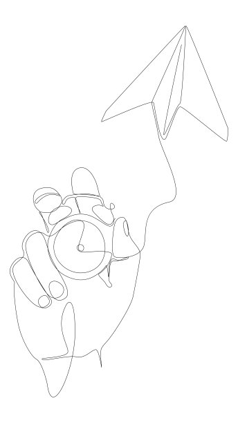 一排连续的闹钟和纸飞机。细线插图矢量概念。轮廓图创意。图片下载