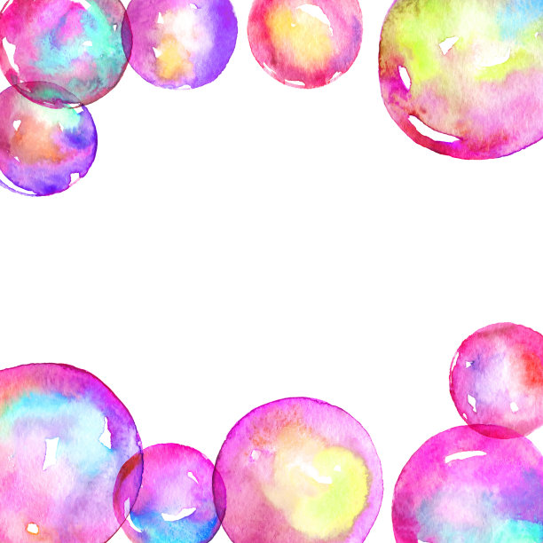 水彩肥皂泡框架在白色背景。手绘水彩彩色背景图片下载