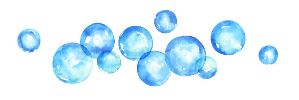 一组蓝色水彩肥皂泡孤立于白色之上图片下载
