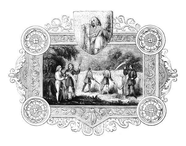 盎格鲁-撒克逊八月的象征-古着雕刻插图图片下载