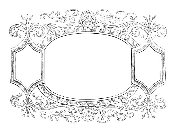 装饰框架旗帜-复古雕刻插图图片下载