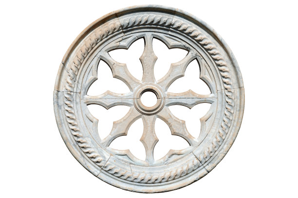 古老的大理石玫瑰窗孤立在白色背景图片下载